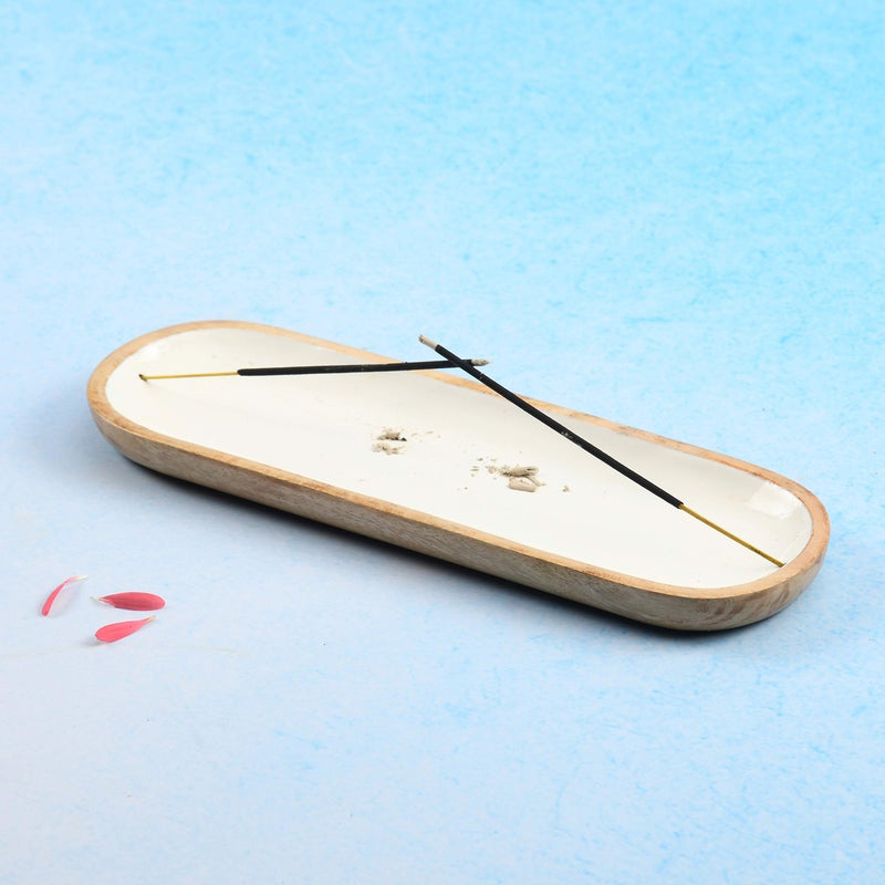 Folkulture Incense Holder for Home | Modern Incense Burner or Insence-Stick Holder for Gifts| Mango Wood Incense Tray Trough for Sticks 12 x 4 Inches, White - Image 5
